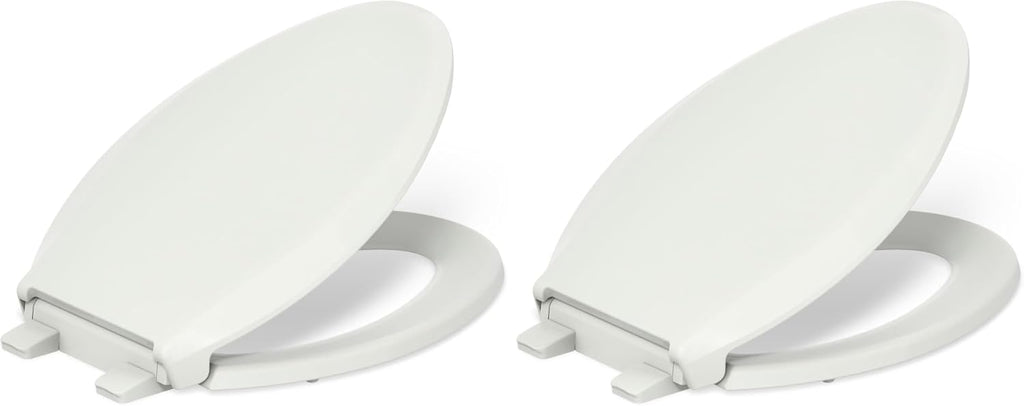 KOHLER 4636-RL-NY Cachet ReadyLatch Elongated Toilet Seat Slow Close, Soft Close Toilet Seat Quiet Lid, Contoured Grip-Tight Bumpers Installation Hardware, Apartment Essentials, Dune (Pack of 2)