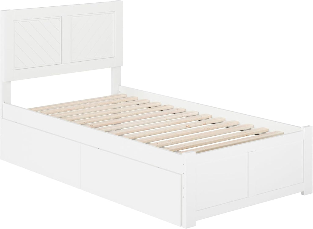 AFI, Canyon Twin Solid Wood Storage Platform Bed with Footboard & Set of 2 Storage Drawers, White