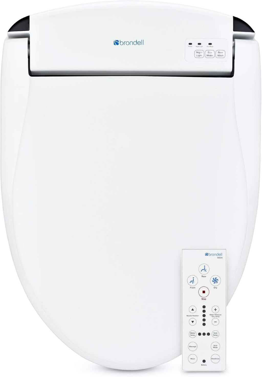 Brondell Swash SE600 Bidet Toilet Seat, Fits Elongated Toilets, White - Oscillating Stainless-Steel Nozzle, Warm Air Dryer, Ambient Nightlight