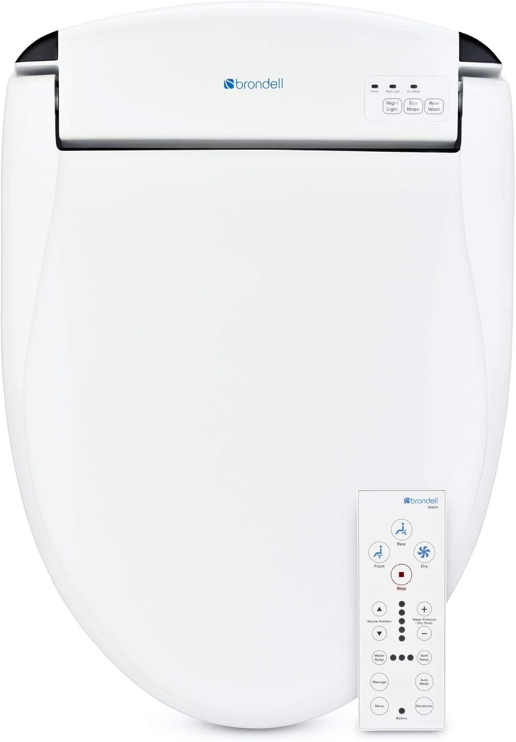 Brondell Swash SE600 Bidet Toilet Seat, Fits Elongated Toilets, White - Oscillating Stainless-Steel Nozzle, Warm Air Dryer, Ambient Nightlight
