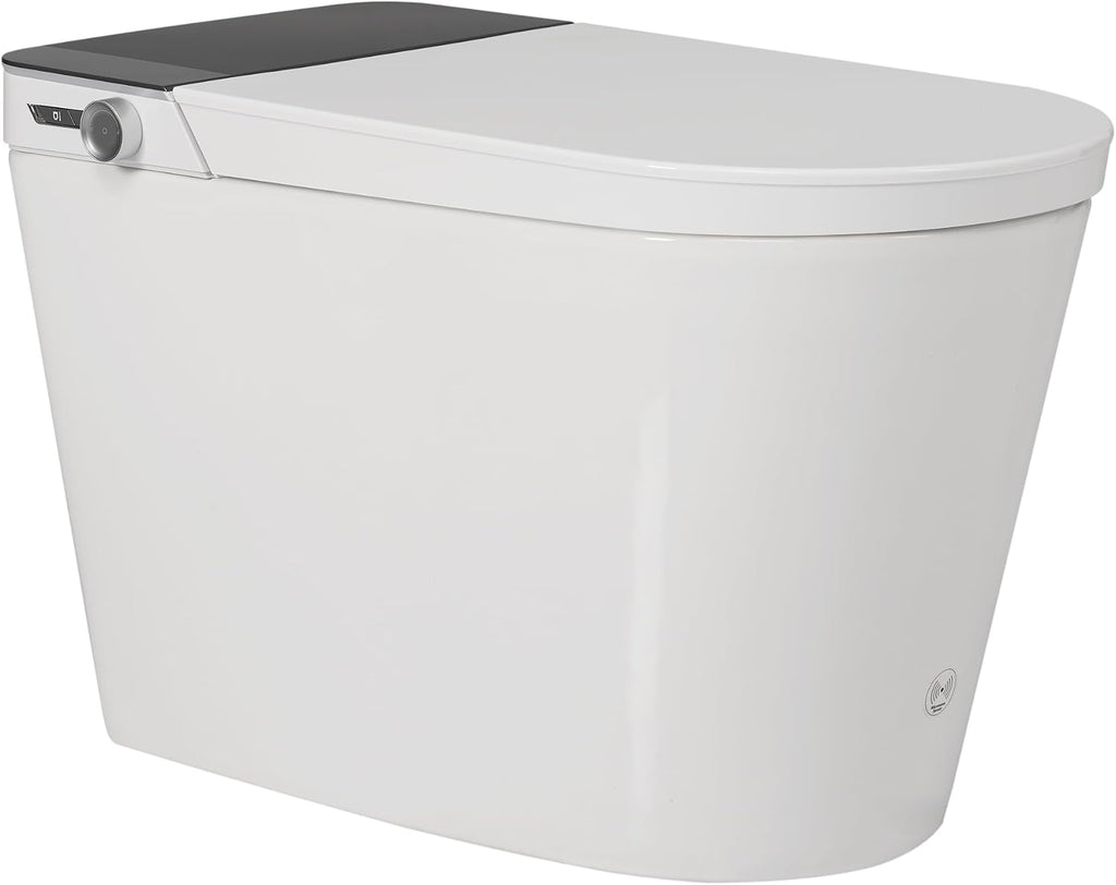 Tankless Smart Toilet with Bidet Built In, Auto Open Close, Wider Bidet with Heated Seat, Warm Water and Dry, Foot Sensor, LED Display, Remote Control, White