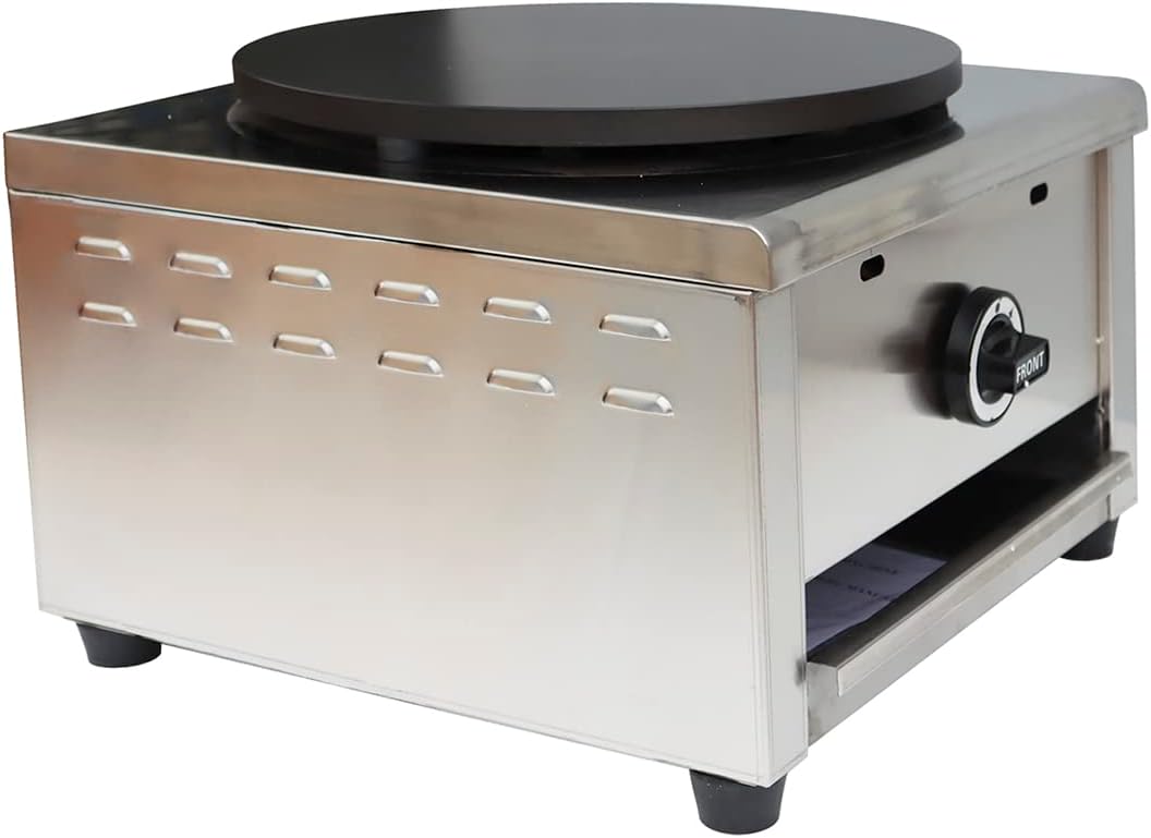 16''Commercial Gas Crepe Makers Machine LPG Gas Pancake Machine Griddle Maker Machine with Low Pressure Valve for Blintzes, Eggs, Tortilla