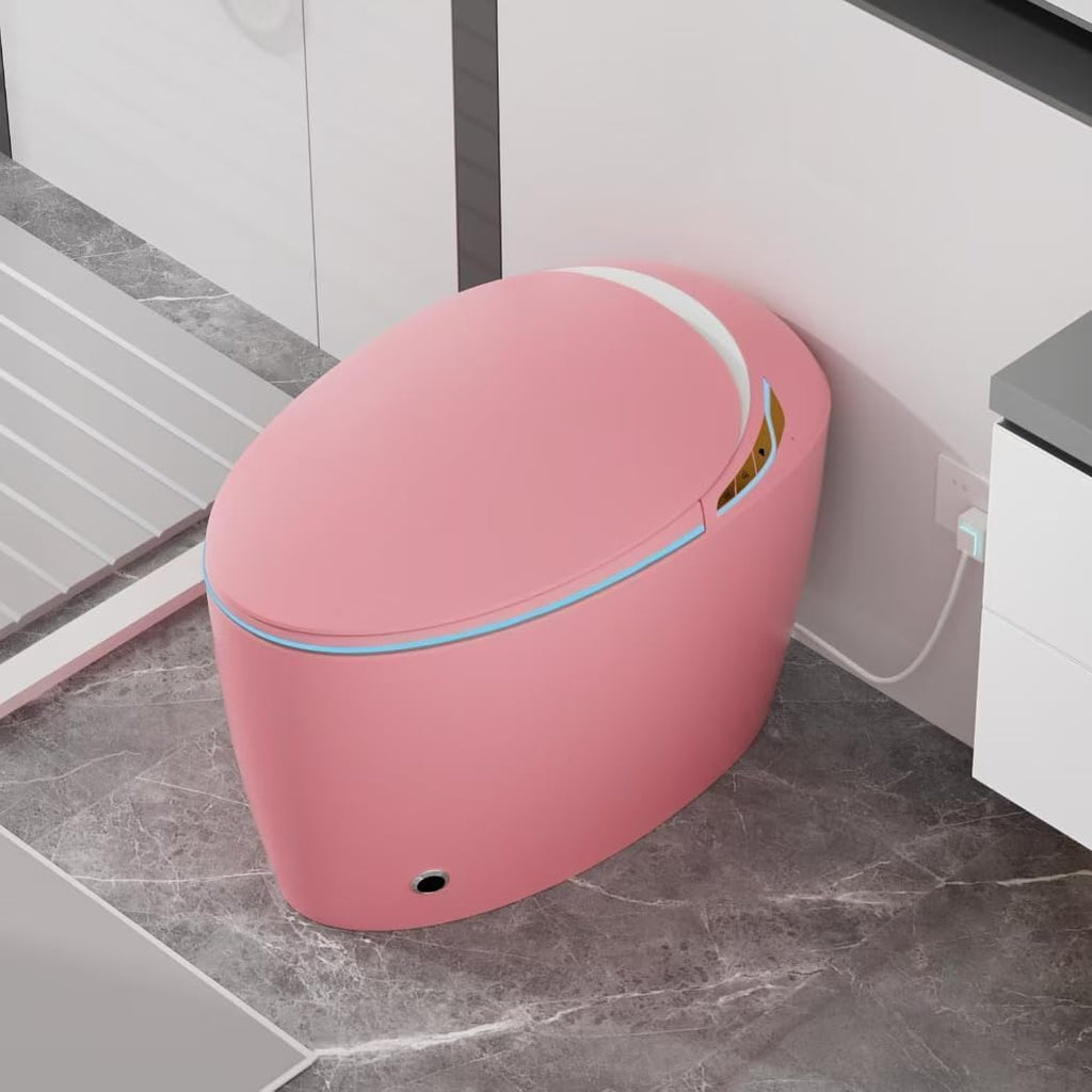 Tankless Smart Toilet with Bidet Built In, Heated Seat, Warm Water and Dry Night Light, Auto Flush, Auto Open & Close Lid, ADA Comfort Height,Egg Design Pink