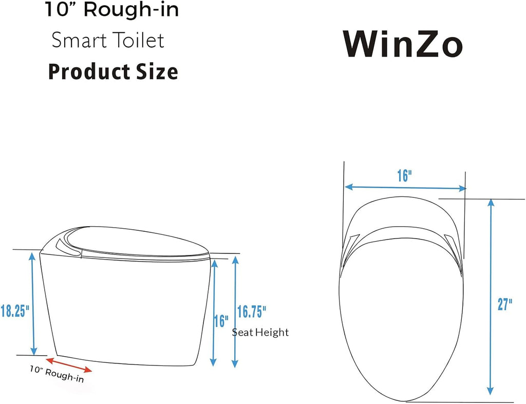 WinZo Bidet Toilet 10' Rough-in,Smart Toilet With Bidet,Oval Egg Modern Shaped, Auto Open/Flush, Adjusted Heated Seat, Warm Water and Dryer, Night Light, Matte Black