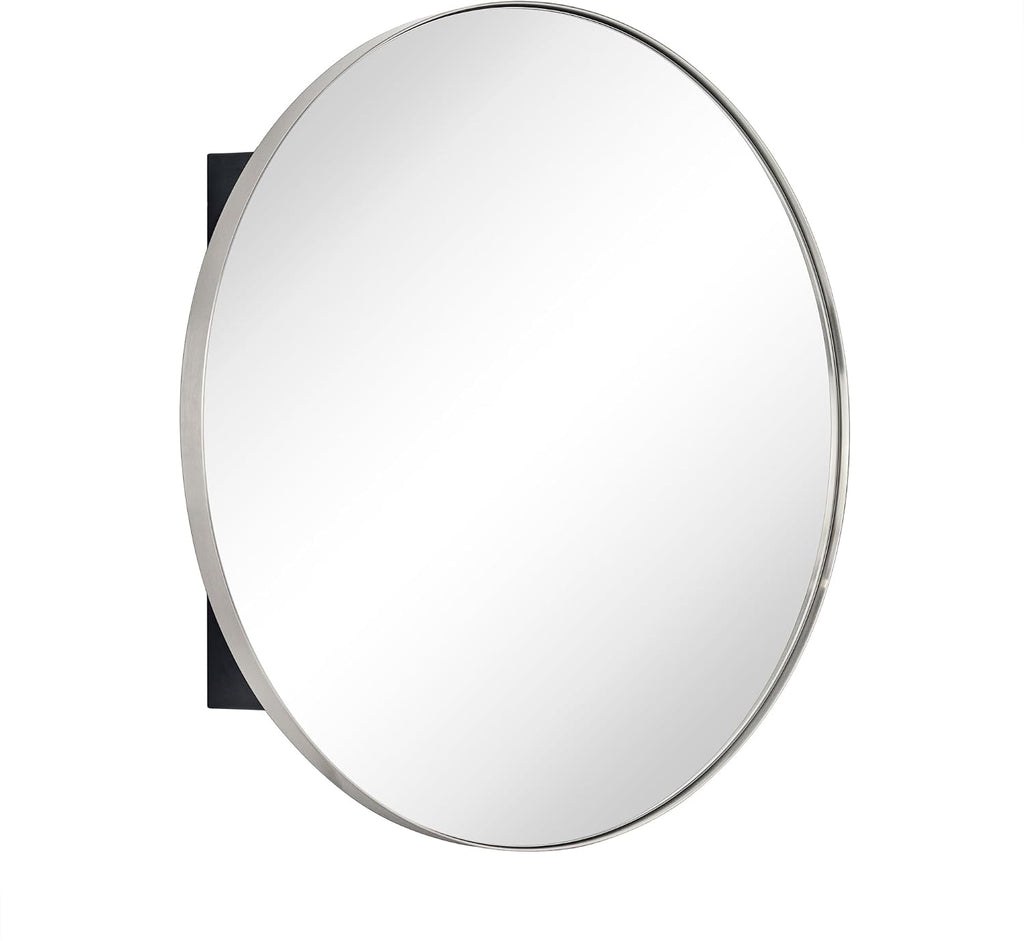 Surface Mount Brushed Nickel Round CircleBathroom Medicine Cabinet with Mirror Circlular Shaped Stainless Steel Metal Framed Medicine Cabinets Bathroom Cabinet with Mirror 24'' Diameter