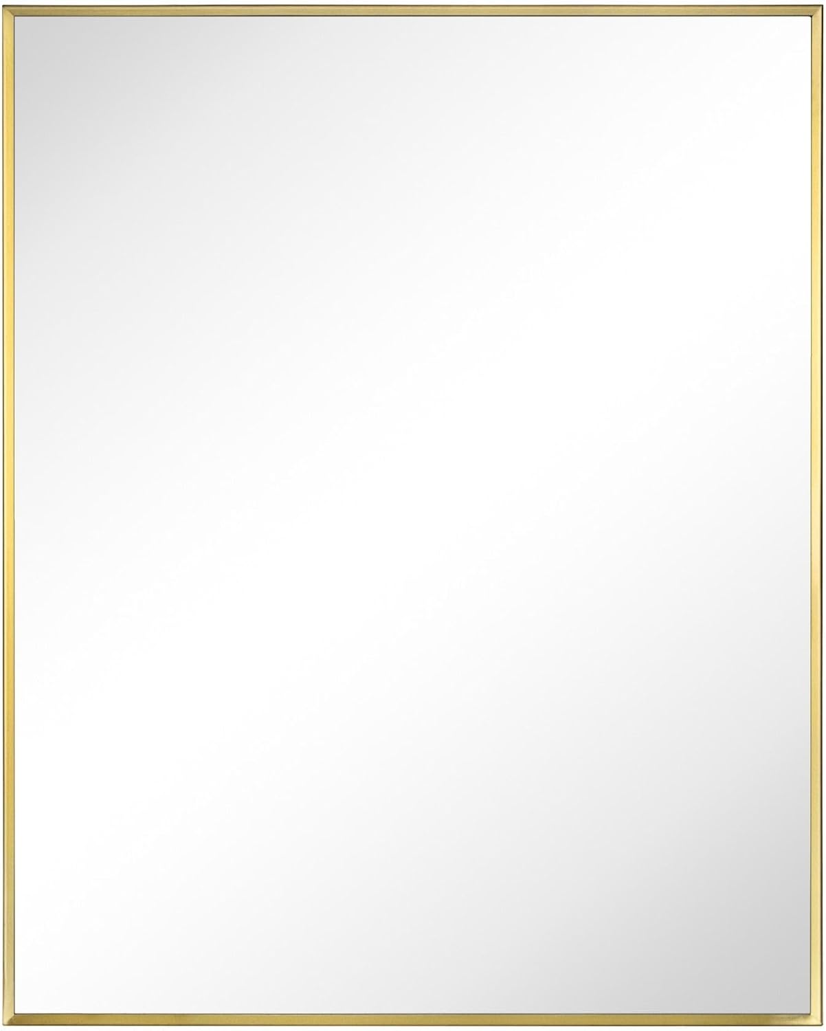 TEHOME 24'' x 30'' Brushed Gold Recessed and Surface Mount Bathroom Medicine Cabinet with Mirror Brushed Gold Square Cornered Metal Framed Rounded Rectangle Medicine Cabinet Mirror