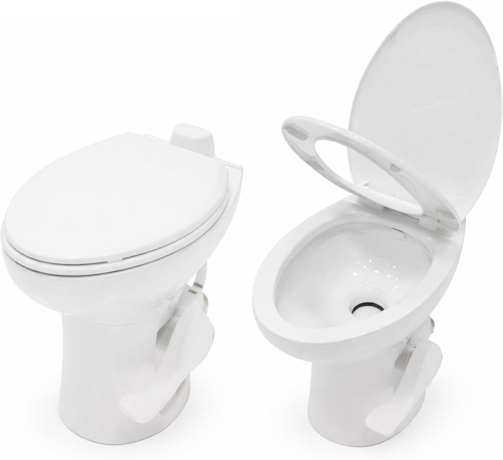 SEAFLO Porcelain RV Toilet with Elongated Bowl, 19' Residential Height, Gravity Flush, Foot Pedal Flush, Soft Close Seat, Easy Install, Camper Toilet, 4-Year Warranty, SFRTCH-02-01