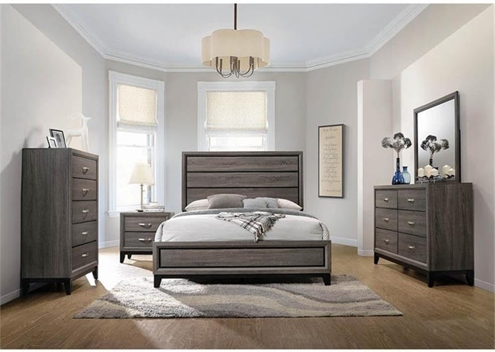 Coaster 5-Piece Transitional Wood Eastern King Panel Bedroom Set in Gray