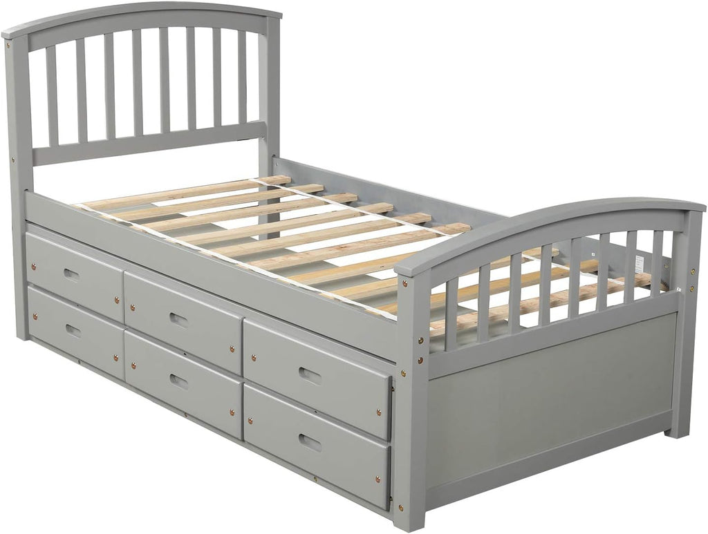 Merax Platform Storage Bed Solid Wood Bed with 6 Drawers Twin Size