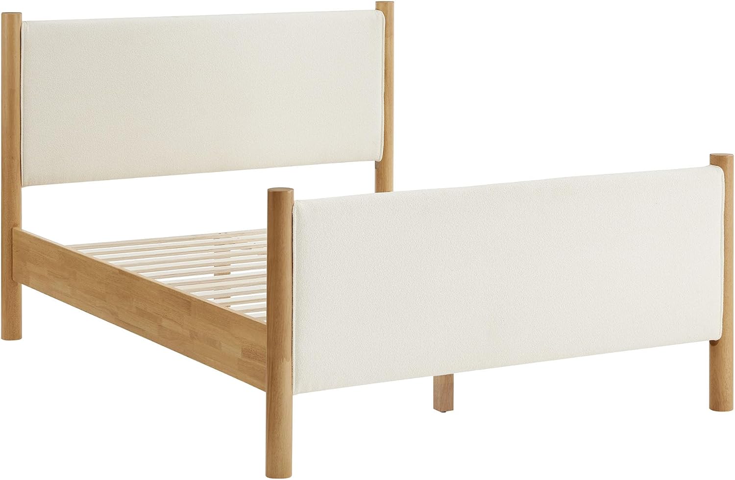 Modway Maven King Size Bed Frame in Feather Oak with Upholstered Boucle Headboard and Footboard – Wood King Platform Bed Frame – No Box Spring Needed