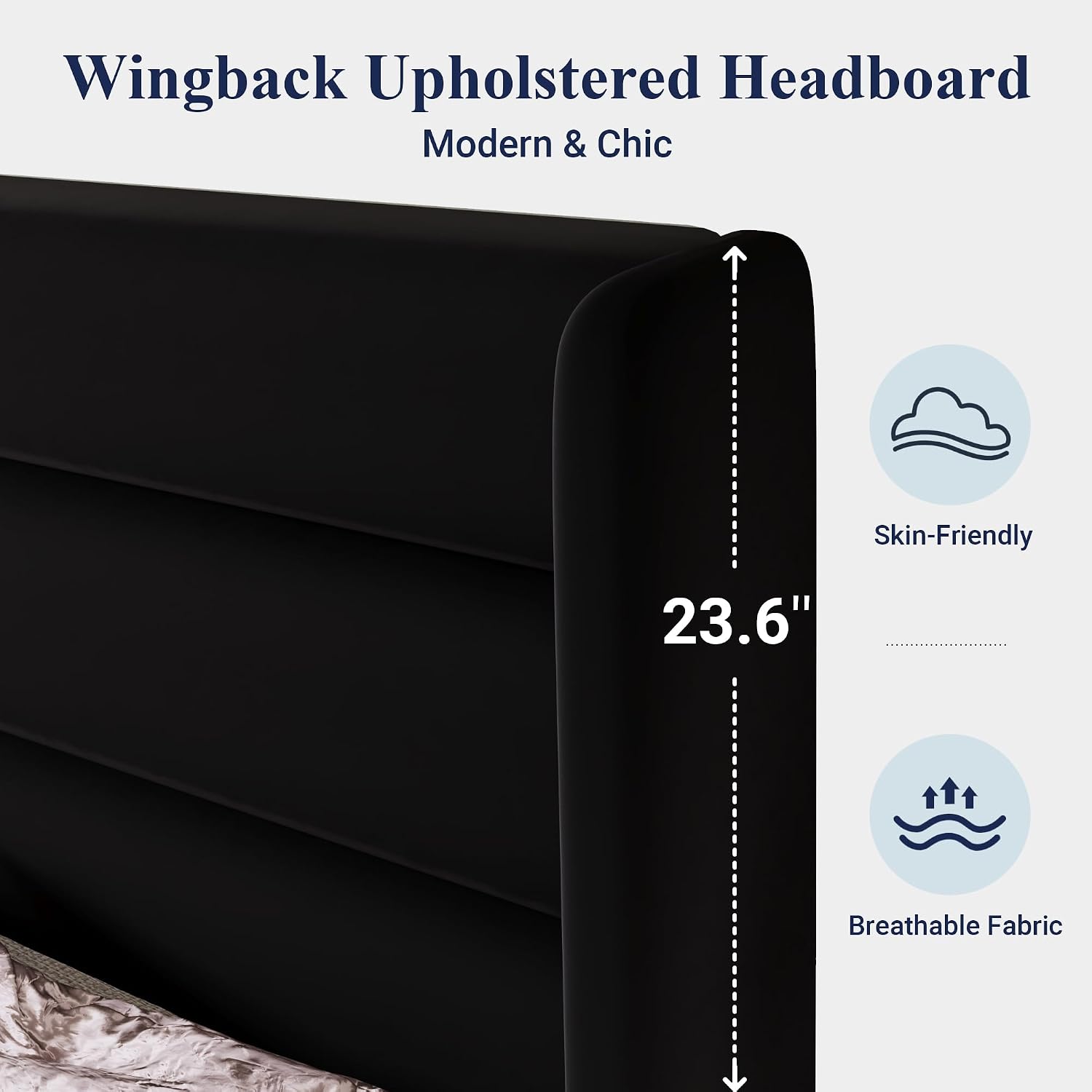Allewie King Size Platform Bed Frame with Velvet Upholstered Wingback Headboard, No Box Spring Needed, Under Bed Storage Space, Strong Wooden Slats, Modern Mattress Foundation, Easy Assembly, Black