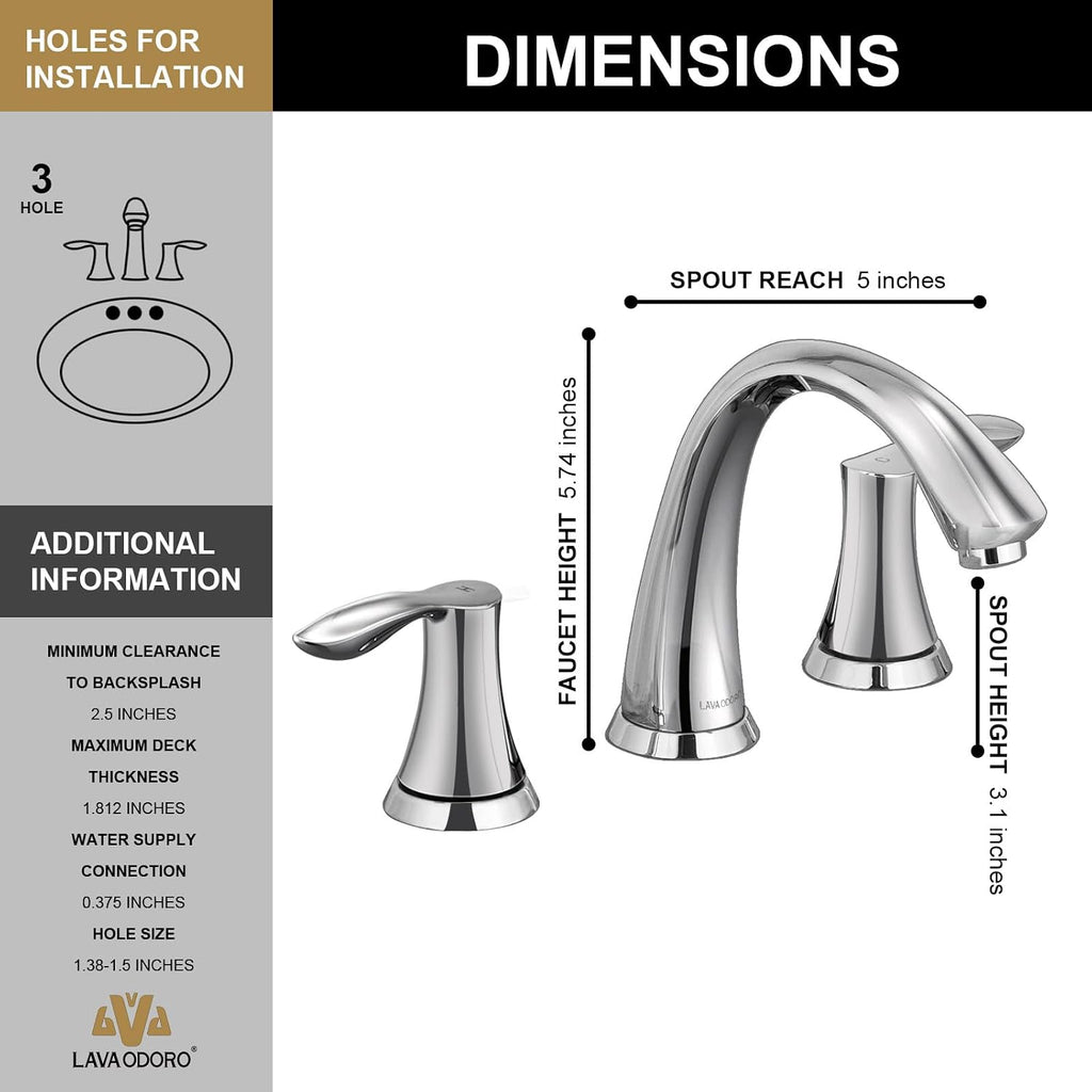 Lava Odoro Chrome Bathroom Faucet, 8 inch Widespread Bathroom Faucet 3 Hole 2 Handle Bathroom Sink Faucet Modern Bathroom Faucet Vanity Faucet with Drain Assembly Supply Line, BF405-C