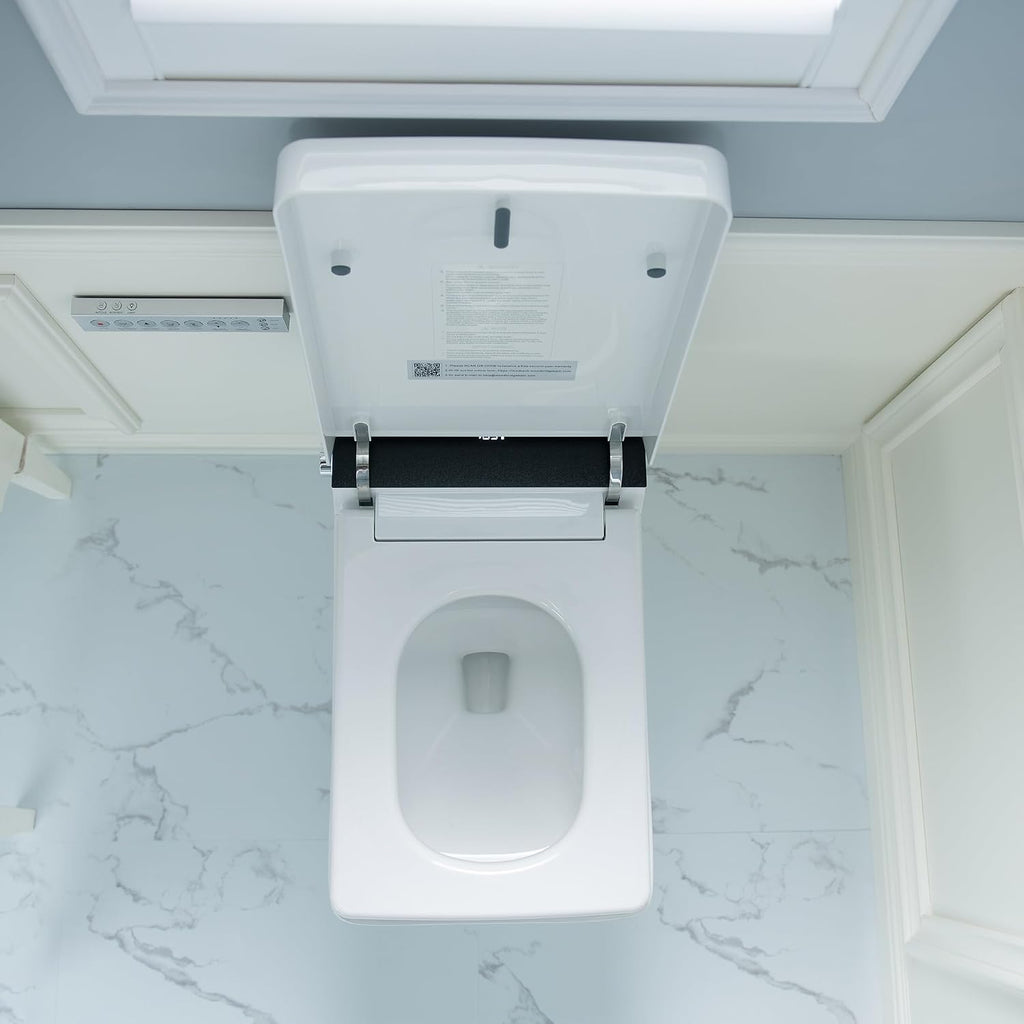WOODBRIDGE One Piece Square Smart Toilet with with Tank,Auto Open & Close, Foot Sensor, Auto Flush, Multiple Spray Modes, Heated Seat, Warm Water and Air Dryer, Auto LED Nightlight, White