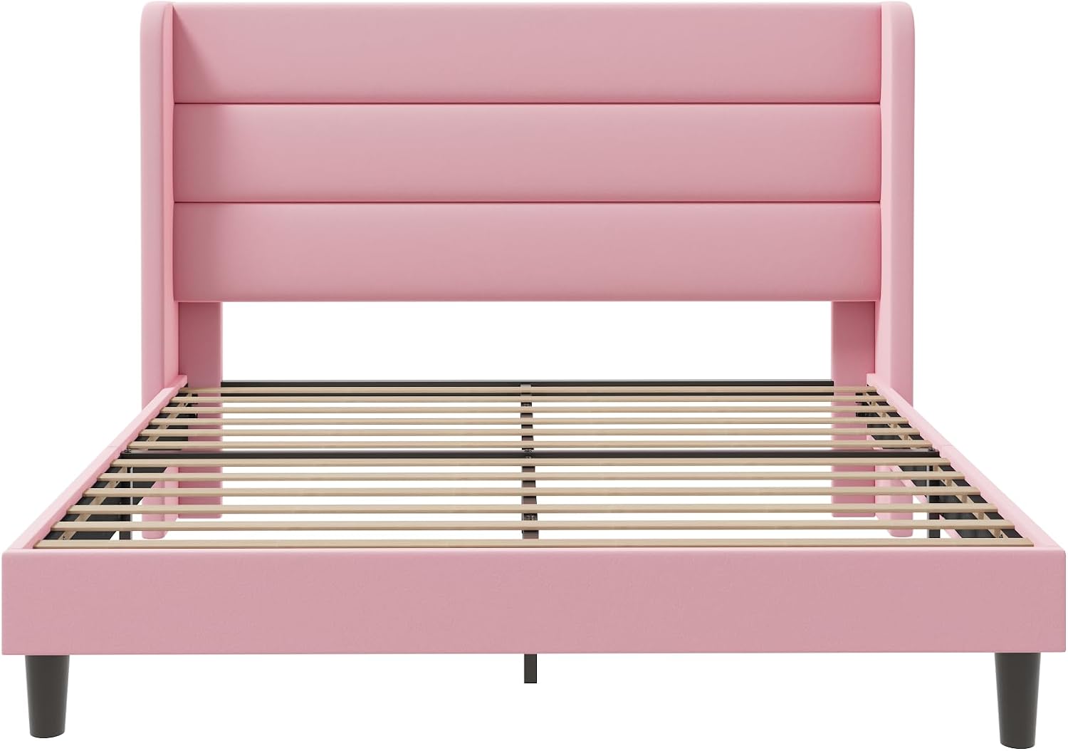 SHA CERLIN Full Size Velvet Bed Frame with Wingback Headboard/Upholstered Platform Bed with Wooden Slats/Mattress Foundation/No Box Spring Needed/Easy Assembly/Pink