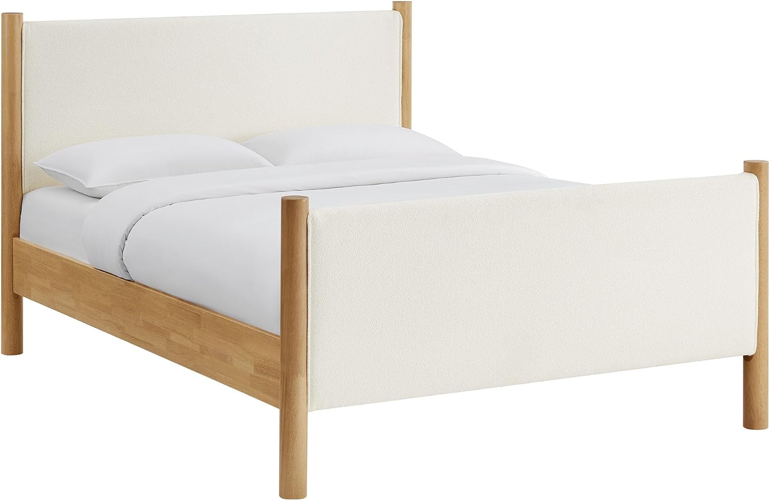 Modway Maven King Size Bed Frame in Feather Oak with Upholstered Boucle Headboard and Footboard – Wood King Platform Bed Frame – No Box Spring Needed