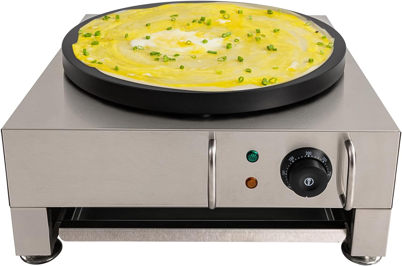 Electric Crepe Maker,16-Inch Commercial Crepe Machine,1570W 110V Flat Plate Crepe Griddle,Nonstick Stainless Steel Pancake Making Machine, Desktop Circular Cereals Pancake Stove with Temp Control