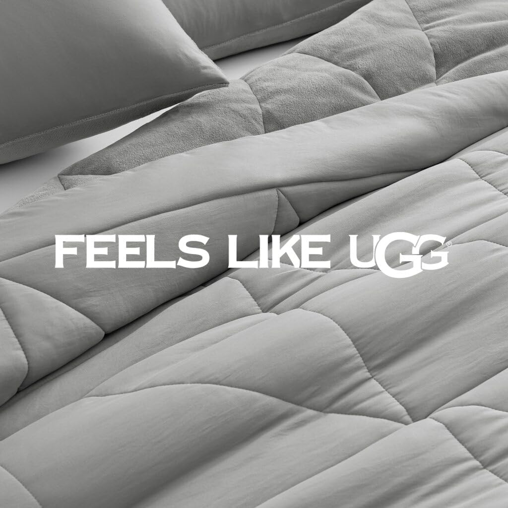 UGG King Comforter Set – 3 Piece Luxury Reversible Plush King Size Comforter Set with Down Alternative Fill, Soft Bedding Set with 2 Pillow Shams for Home & Bedroom Decor, Seal Gray (Corey)