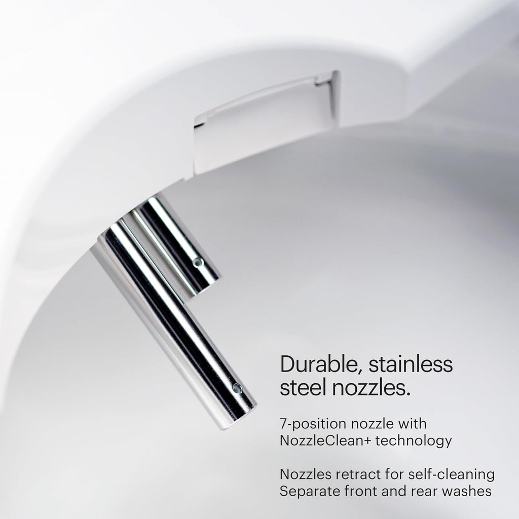 Brondell Bidet Toilet Seat S1400, Smart Toilet Seat, Dual Stainless-Steel, Self-Cleaning Nozzle With Clean Plus Technology, Endless Warm Water Bidet, Warm Air Dryer-Nightlight, Heated Seat, Elongated