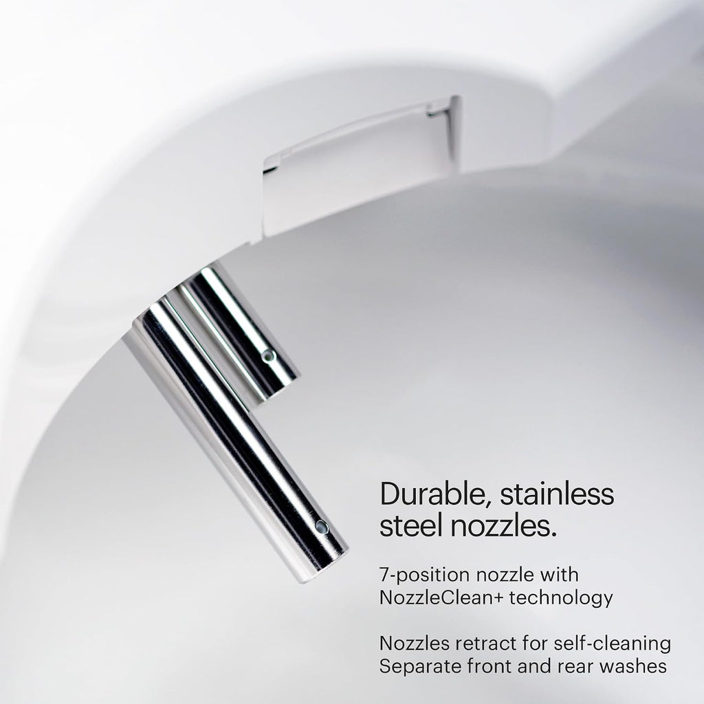 Brondell Bidet Toilet Seat S1400, Smart Toilet Seat, Dual Stainless-Steel, Self-Cleaning Nozzle With Clean Plus Technology, Endless Warm Water Bidet, Warm Air Dryer-Nightlight, Heated Seat, Round