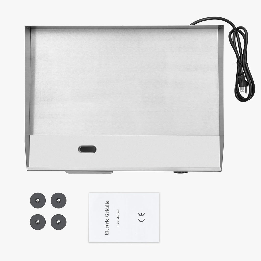 Commercial Electric Griddle, 3000W Stainless Steel Flat Top Griddle with Temperature Control 122-572℉, 21.3x11.8in Commercial Countertop Griddle for Steak Pancake Kitchen Restaurant