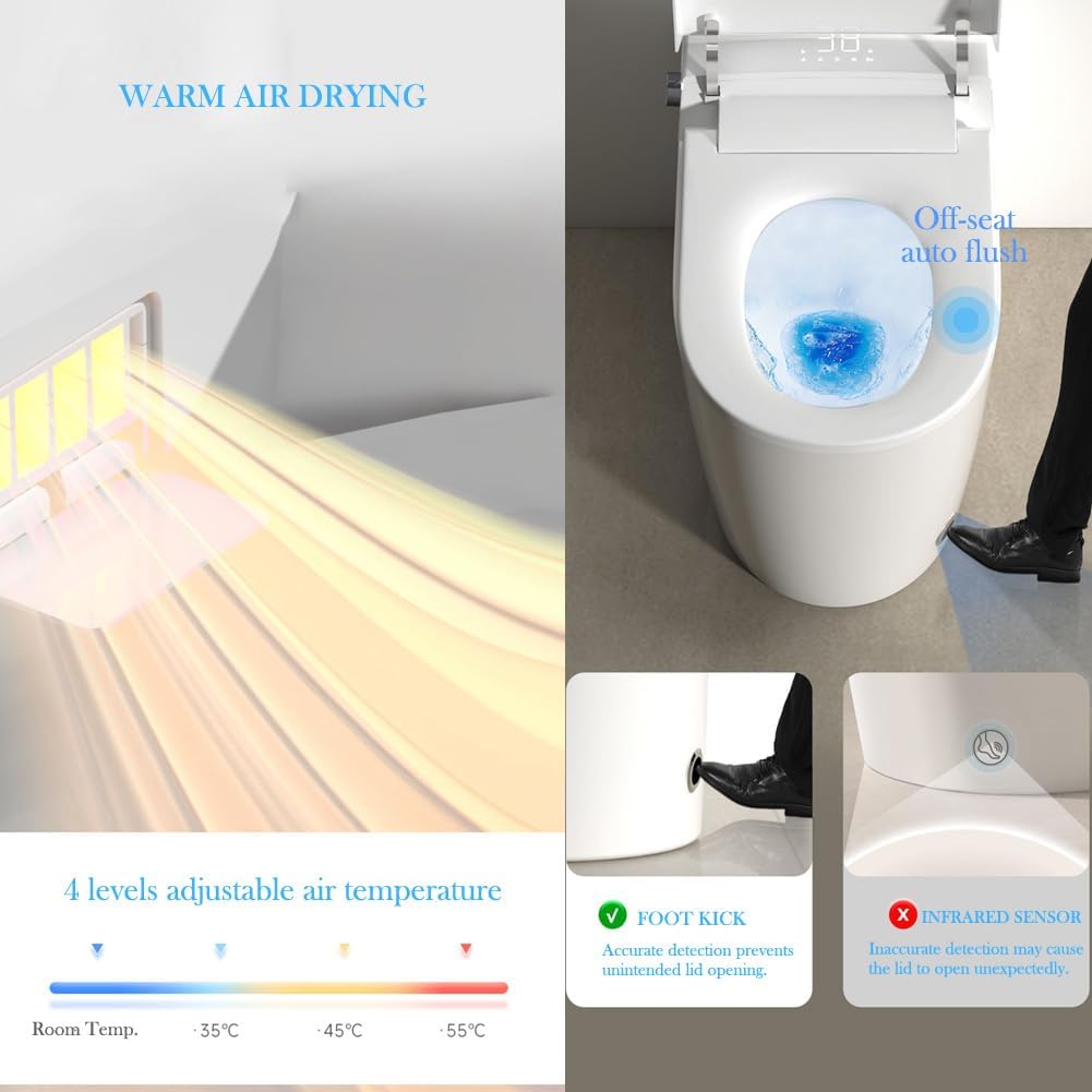 BONSAM Smart Toilet with Auto Open/Close Lid, Modern Toilet with Bidet Built In, Foam Shield, Auto Flush, Warm Water&Dryer, Self-Cleaning Heated Seat Toilet with Remote Control for Seniors & Families.