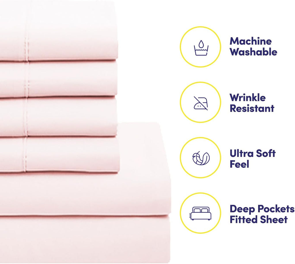 Sweet Home Collection 7 Piece Comforter Set Bag Solid Color All Season Soft Down Alternative Blanket & Luxurious Microfiber Bed Sheets, Pale Pink, Twin XL (Pack of 4)