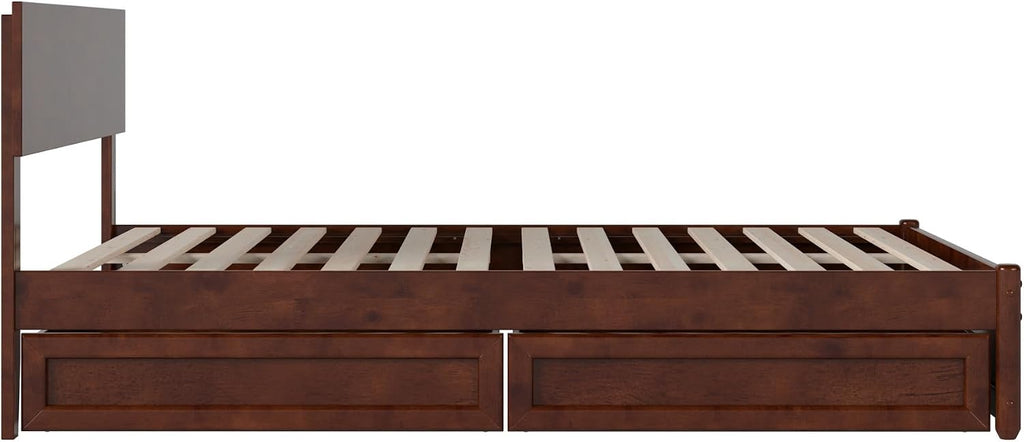 AFI, Wesley Full Platform Bed with Panel Footboard and Storage Drawers, Walnut
