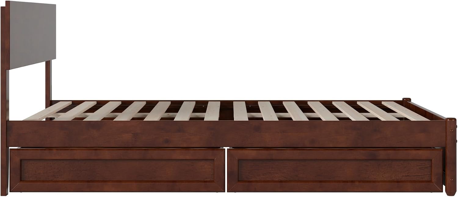 AFI, Wesley Full Platform Bed with Panel Footboard and Storage Drawers, Walnut