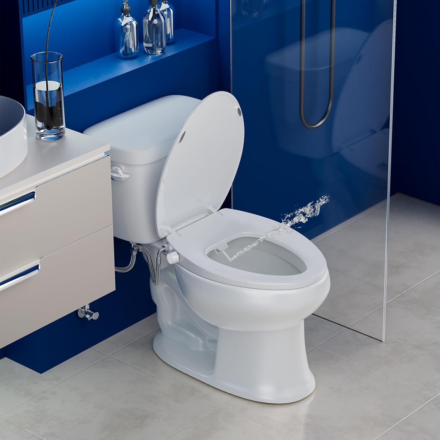 Clirass Elongated Heated Toilet Seat with Night Light, Three Temperature Settings Heated Seat,70 in Power Cord, Fit Elongated Toilet, Cold Water Bidet Function Toilet Seat With Slow Close