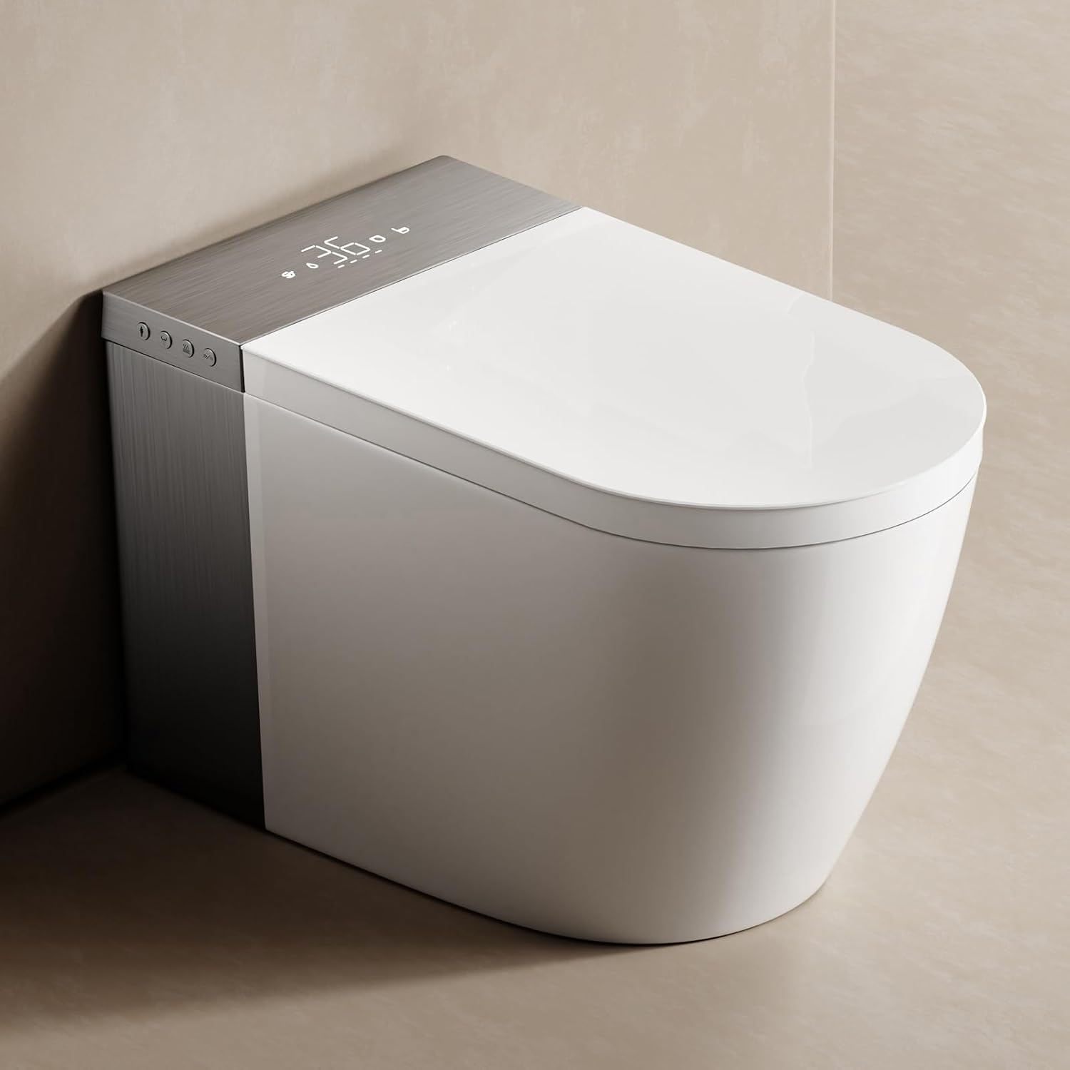 BONSAM Smart Toilet with Auto Open/Close Lid, Modern Toilet with Bidet Built In, Foam Shield, Auto Flush, Warm Water&Dryer, Self-Cleaning Heated Seat Toilet with Remote Control for Seniors & Families.