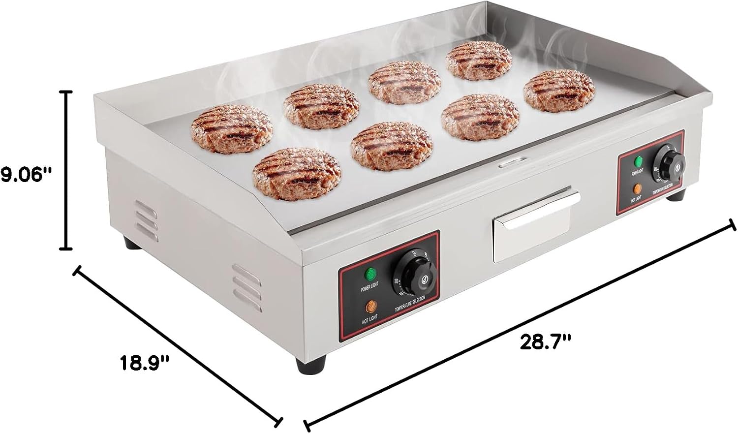 29'' Commercial Electric Griddle, 3000W Countertop Griddle Flat Top Grill Hot Plate BBQ Thermostatic Control Stainless Steel Grill 122°F-572°F Adjustable for Restaurant and Kitchen USA STOCK