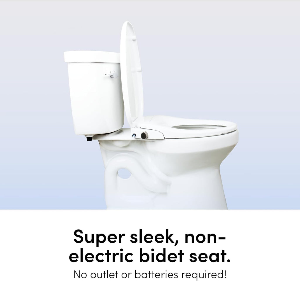 TUSHY Wave Non-Electric Bidet Toilet Seat: Sleek Round Design, Quick-Release for Easy Cleaning (DuoFlow Front & Rear Wash, Self-Cleaning Nozzle, Soft-Close Lid), 10-Min DIY Install, Platinum Knob