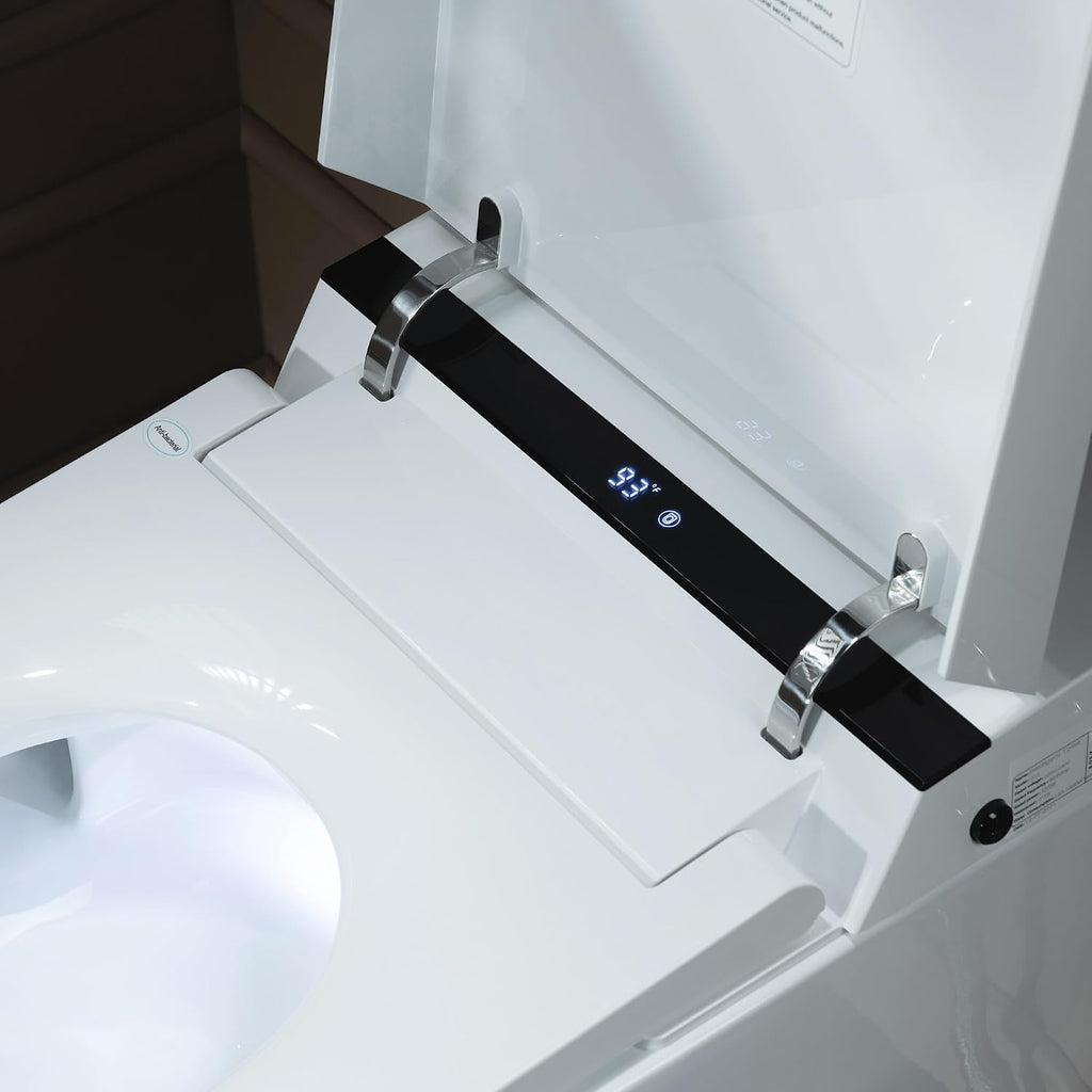 WOODBRIDGE B0990S One Piece Elongated Smart Toilet Bidet with Auto Open & Close, Auto Flush, Foot Sensor Flush, LED Temperature Display, Heated Seat and Integrated Multi Function Remote Control, White