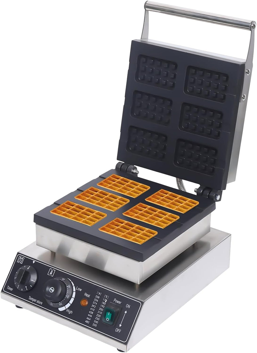 Waffle Making Machine, 110V 1500W Commercial Square Shaped Waffle Maker Electric Stainless Steel Rotatable Double-Head Heating Waffle Making for Tea Shops, Snack Bars (6 Grids 110V 1500W)