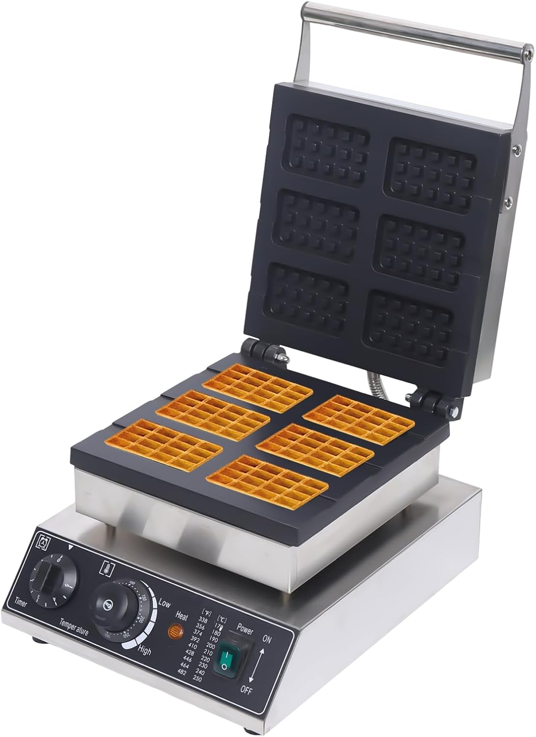 Waffle Making Machine, 110V 1500W Commercial Square Shaped Waffle Maker Electric Stainless Steel Rotatable Double-Head Heating Waffle Making for Tea Shops, Snack Bars (6 Grids 110V 1500W)