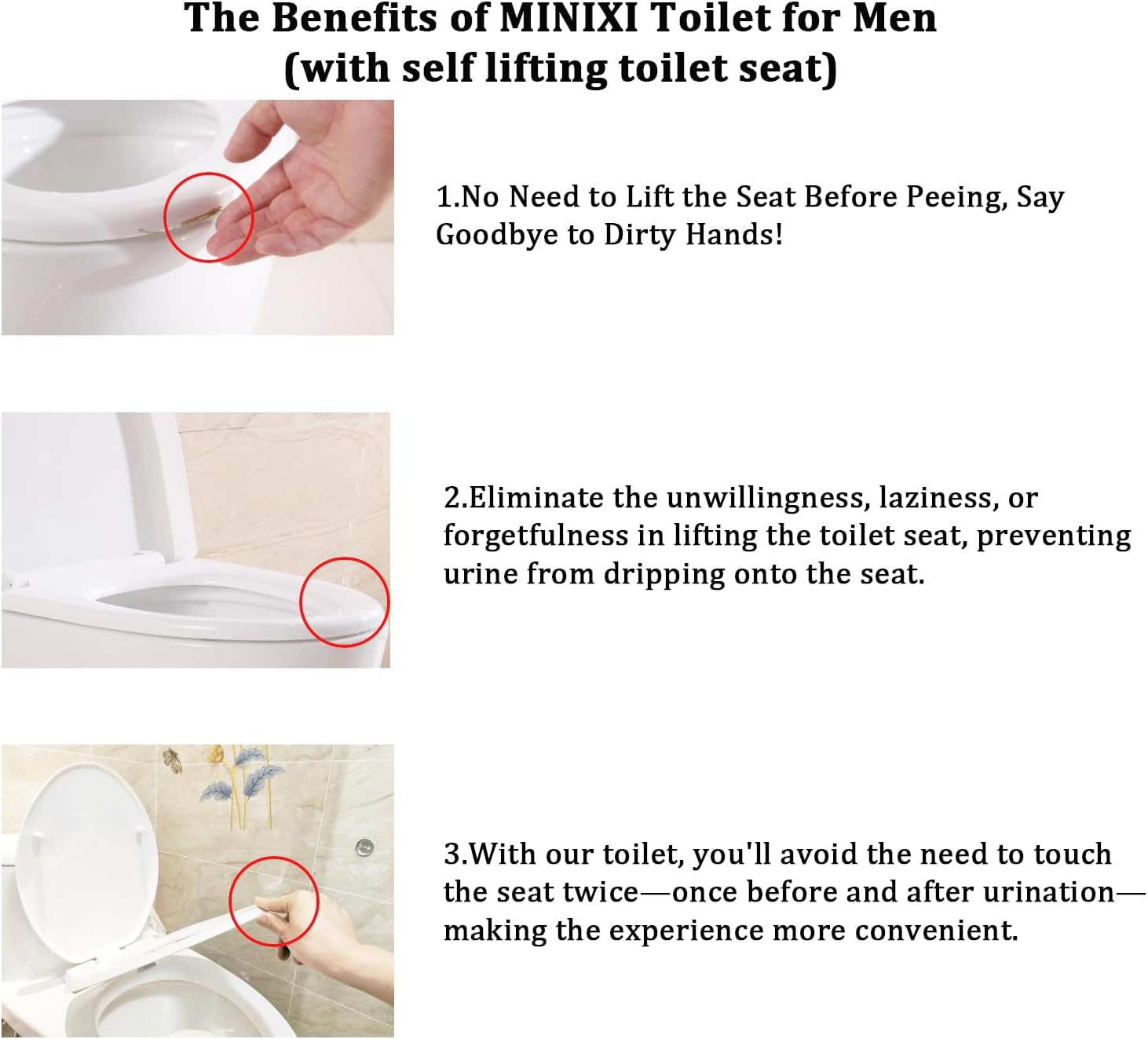 Minixi Self Lifting Toilet Seat, Non Electric, No Cleaning Required, Auto Lifting, Suitable for Oval Toilet