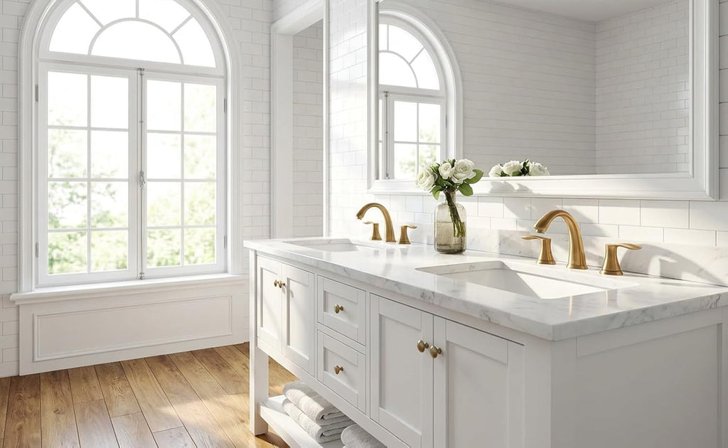 Lava Odoro Valenvoir Champagne Gold Bathroom Faucet for Sink 3 Hole, Gold 8 inch Widespread Bathroom Faucet 2 Handle Bathroom Sink Faucet for Vanity with Drain Assembly Supply line, BF405-CB