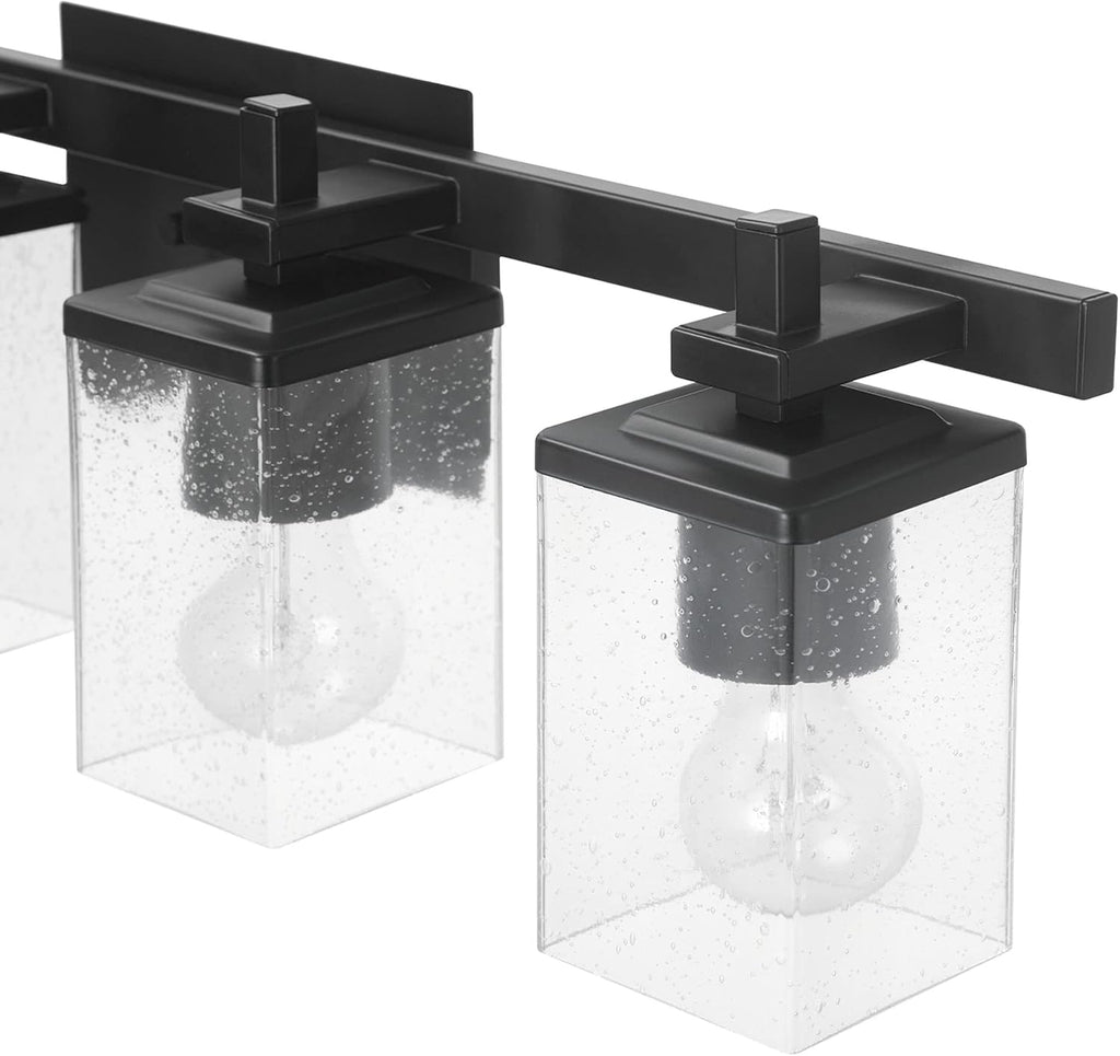 GLOBE Electric 52089 Dakota 4-Light Vanity Light, Matte Black, Seeded Glass Shades