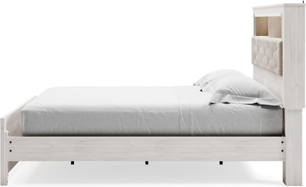 Signature Design by Ashley Altyra Modern King Tufted Panel Bookcase Bed, Foundation or Box Spring Not Needed, White