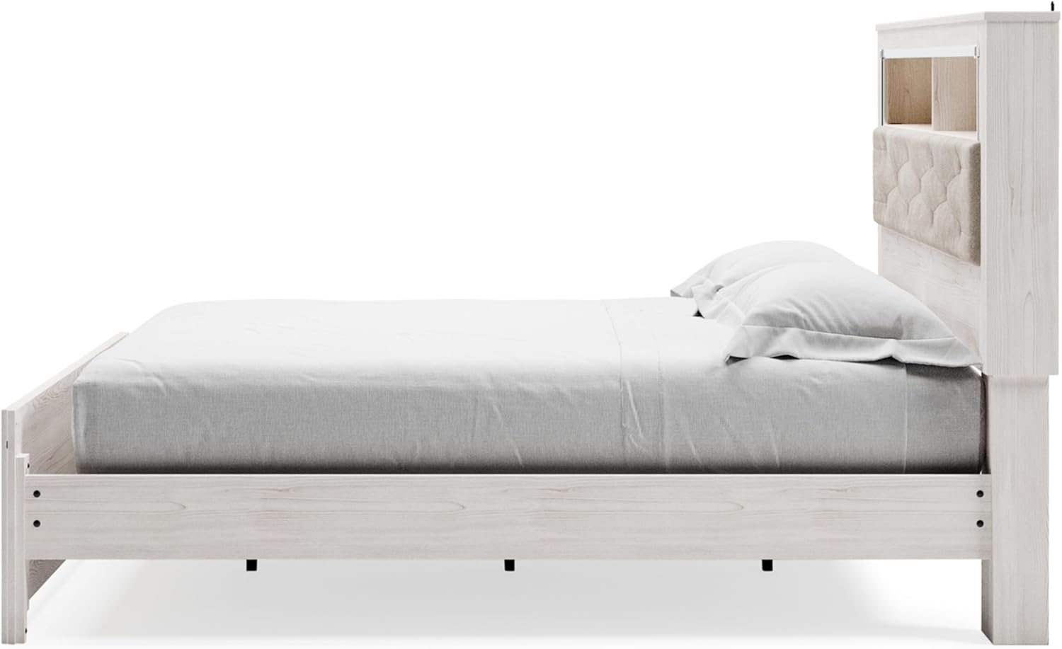 Signature Design by Ashley Altyra Modern King Tufted Panel Bookcase Bed, Foundation or Box Spring Not Needed, White