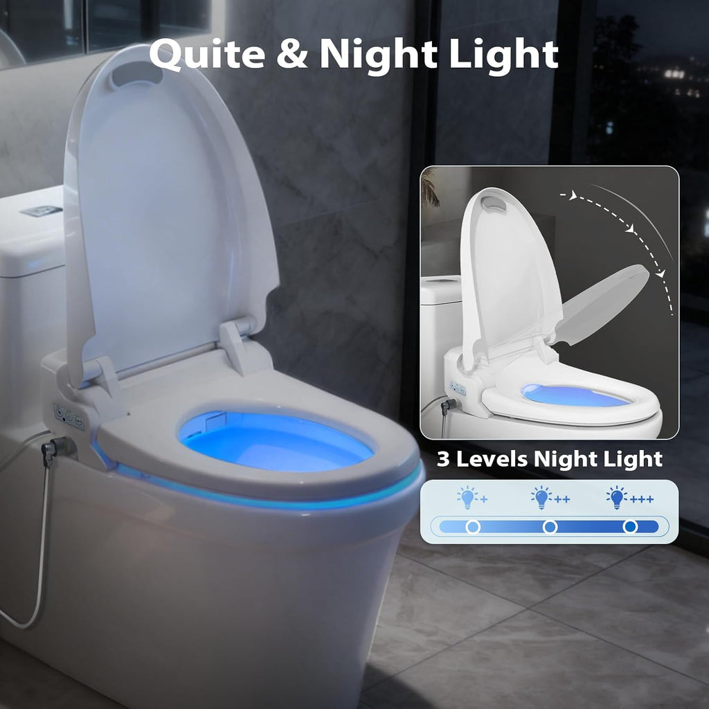 R FLORY Electric Bidet Toilet Seat Elongated Heated Toilet Seat with Bidet Slow Close Lid, Remote Control, Air Pump Flushing, Adjustable Self-Clean Nozzle, Instant Warm Water, Air Dryer, Night Light
