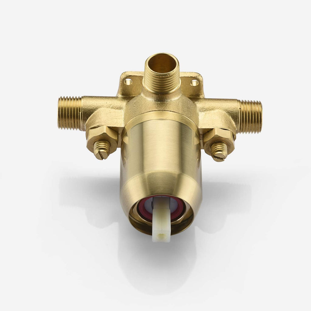 sumerain Shower Faucet Set Brushed Gold, Anti-scald Pressure Balance Valve, 8 Inches Extra-thin Rain Shower Head, with Non-return Check Valves