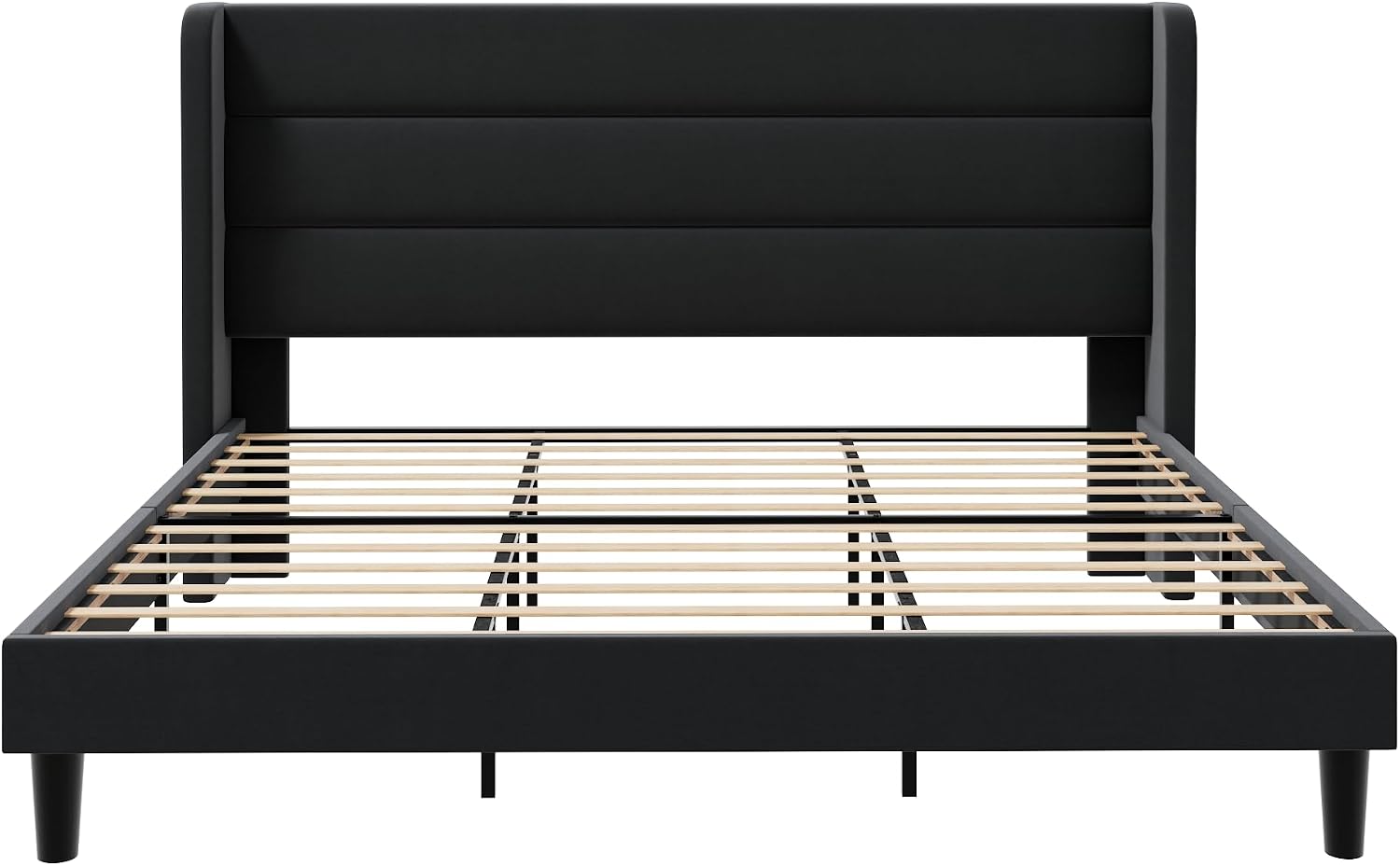 SHA CERLIN King Size Velvet Bed Frame with Wingback Headboard/Upholstered Platform Bed with Wooden Slats/Mattress Foundation/No Box Spring Needed/Easy Assembly/Black