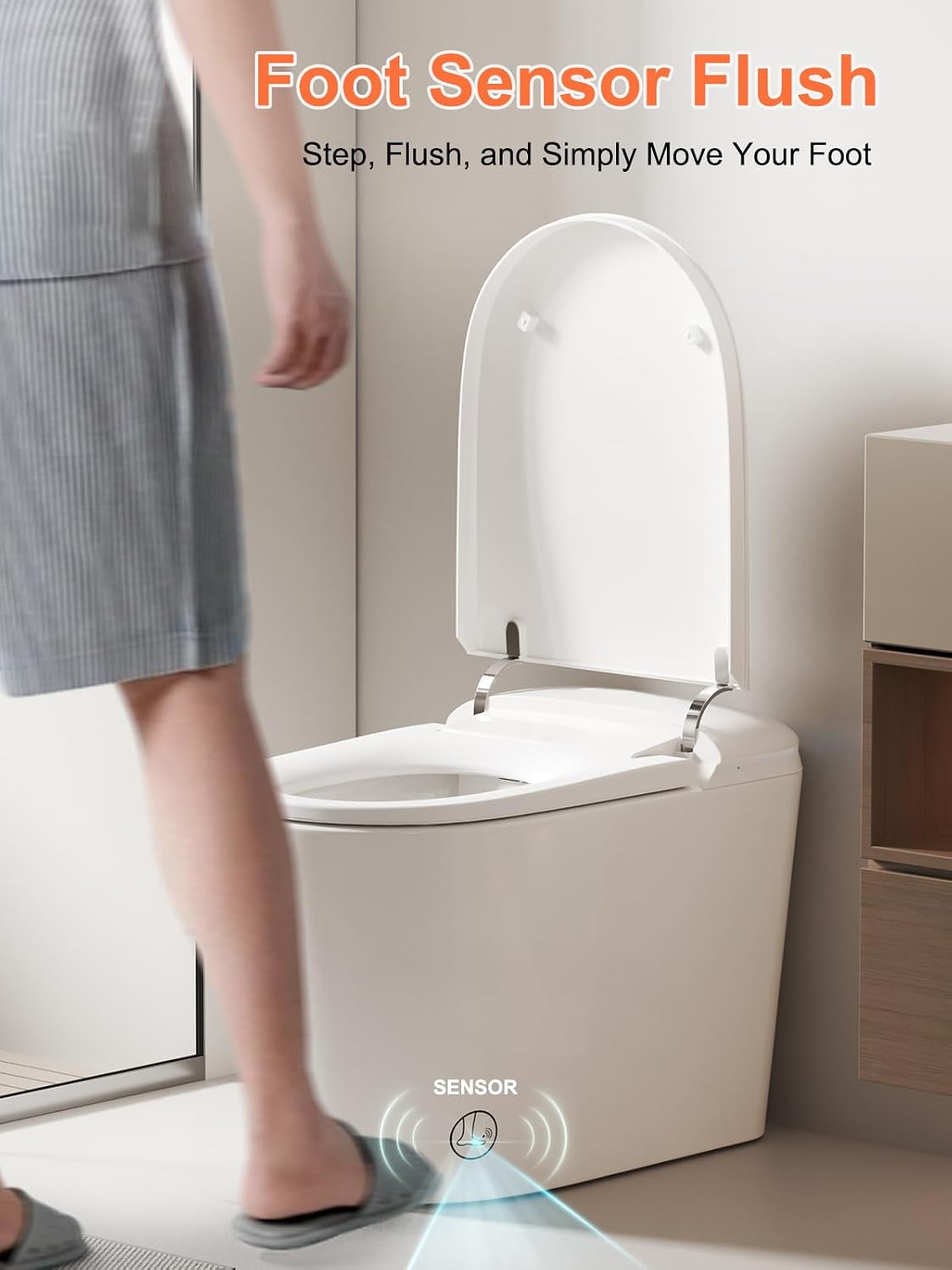 Smart Toilet with Heated Seat, Night Light, Dual Auto Flush, Foot Sensor Operation, Modern Elongated One-Piece ADA Height Toilet for Bathrooms