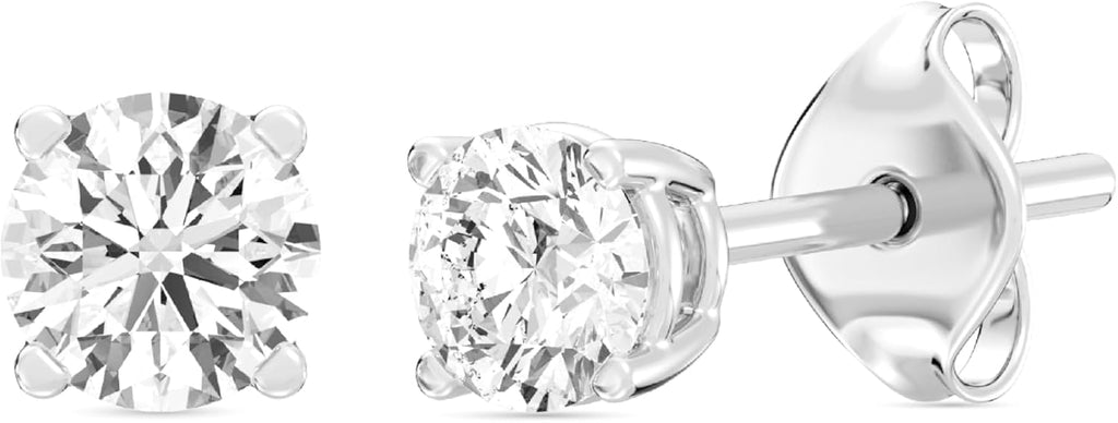 Gilded Lab-Grown Diamond Stud Earrings 10KT White Gold and 10KT Yellow Gold | Hypoallergenic Fine Gold Jewelry | 4-Prong Basket, Push Back Nut | VS2 SI1 Clarity, F Color, Round Cut | 1/5,1/4,1/3,3/8,1/2,3/4,1,2 ct tw