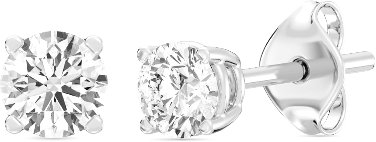 Gilded Lab-Grown Diamond Stud Earrings 10KT White Gold and 10KT Yellow Gold | Hypoallergenic Fine Gold Jewelry | 4-Prong Basket, Push Back Nut | VS2 SI1 Clarity, F Color, Round Cut | 1/5,1/4,1/3,3/8,1/2,3/4,1,2 ct tw