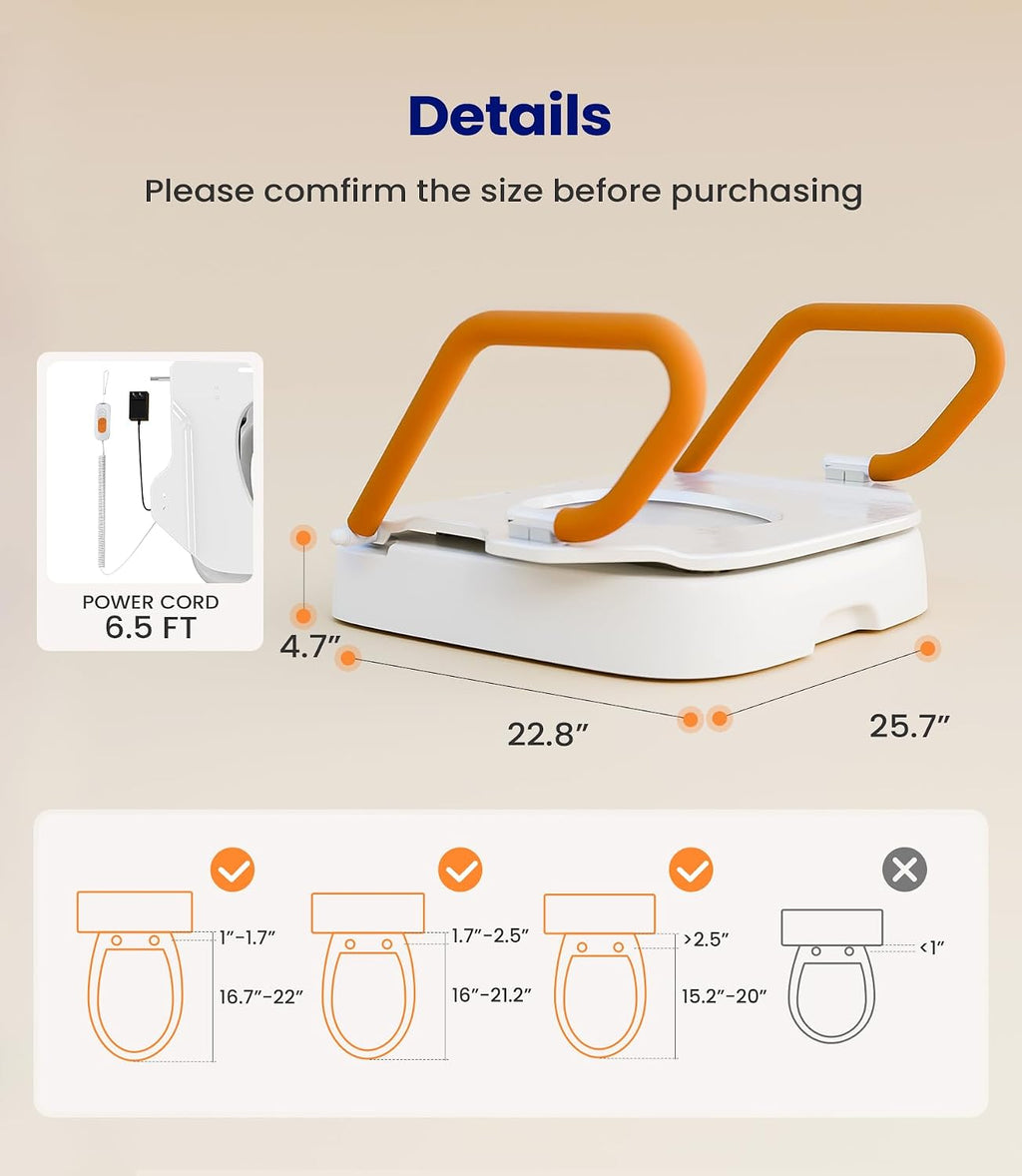 VOCIC Electric Toilet Seat Lift, Electric Raised Toilet Seat, Powered Toilet Seat Riser with Handles, Toilet Lift Seat for Elderly, Support to 330LBS, AX12