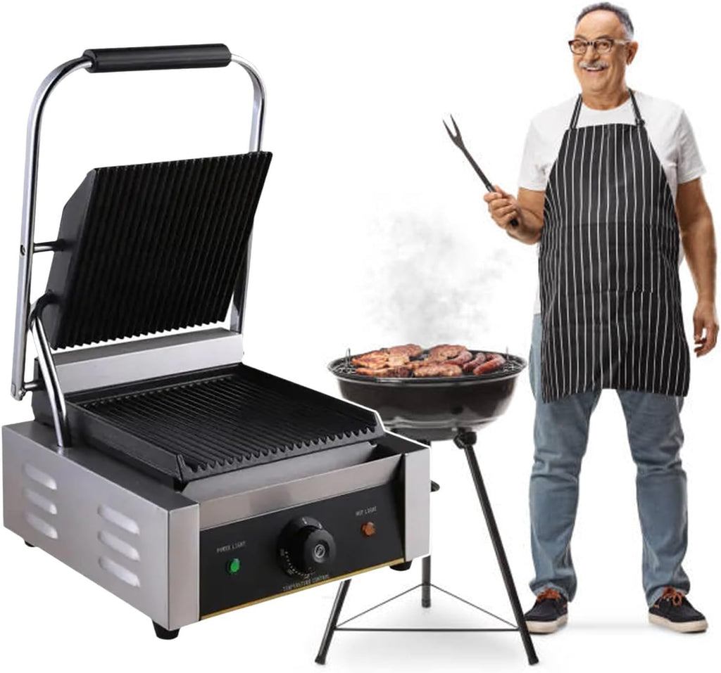 1800W Panini Grill, Sandwich Maker, Commercial Smokeless Indoor Grill, Removable Plates, Stainless Steel, For Steak, Hamburger, Waffle,110V