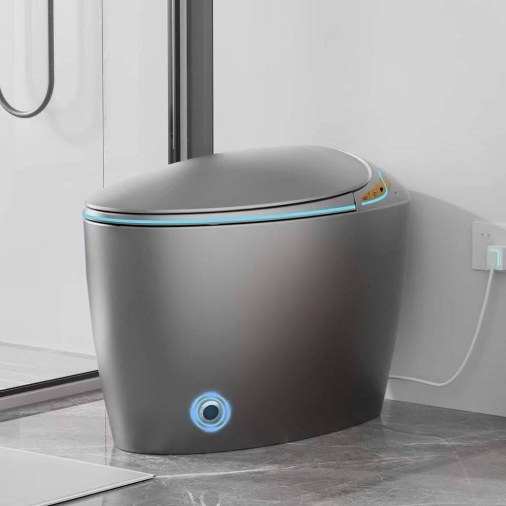 SouNor Tankless Smart Toilet with Bidet Built In, Heated Seat, Warm Water and Dry, 17' Comfortable Height and Night Light, Auto Flush, Auto Open & Close, Egg Design Gray