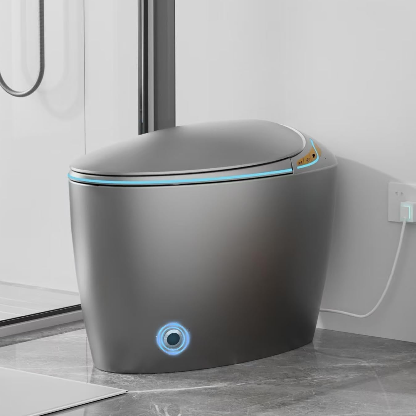 SouNor Tankless Smart Toilet with Bidet Built In, Heated Seat, Warm Water and Dry, 17' Comfortable Height and Night Light, Auto Flush, Auto Open & Close, Egg Design Gray